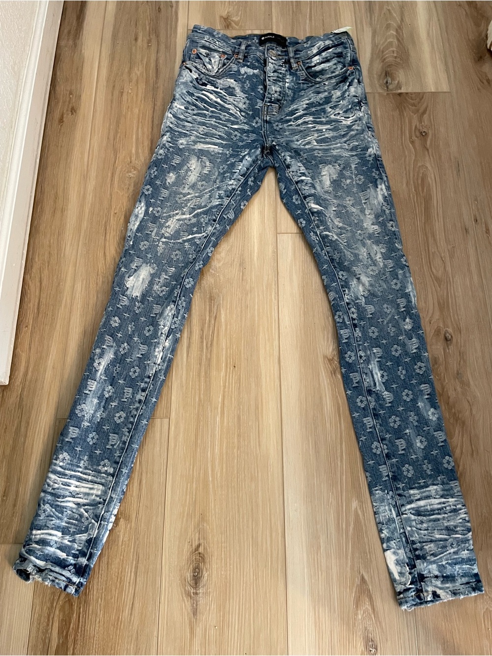 Women's Skinny Distressed Blue Patterned Jeans